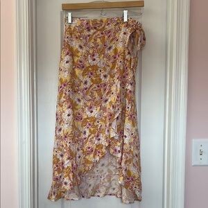 Altar'd State Asymmetrical Pink and Yellow Midi Wrap Skirt